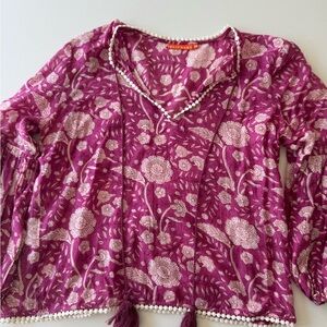 Oliphant Purple Floral Blouse with Cream Accents